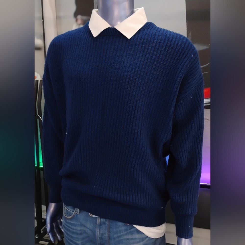 Vintage Backroad Blues Sweater Women’s 20W Navy Rib Knit Pulover